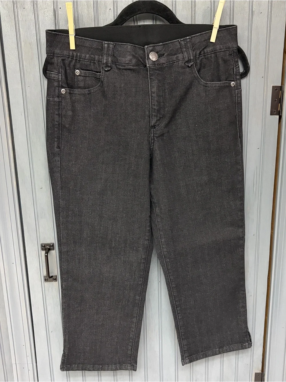 Ruby Rd Black Denim Stretch Waist Cropped Pants Size 6